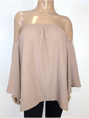 Room Service Nude Off-The-Shoulder Flowy Top Size Medium Oversized Neutral